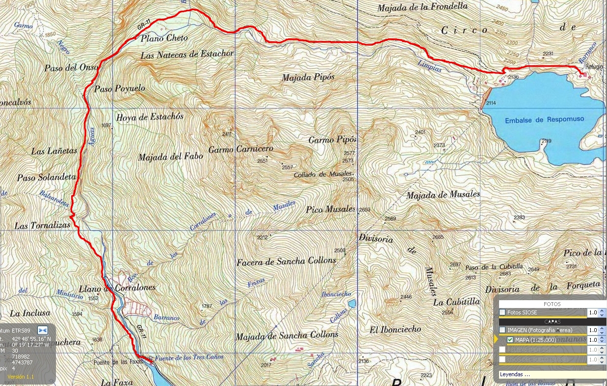 Itinerario sobre mapa del IGN Mapa IGN