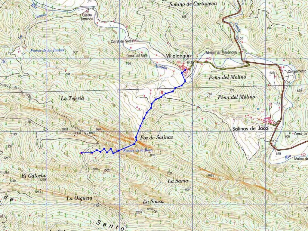 FOZSALINAS Plano de la ruta sobre mapa del IGN