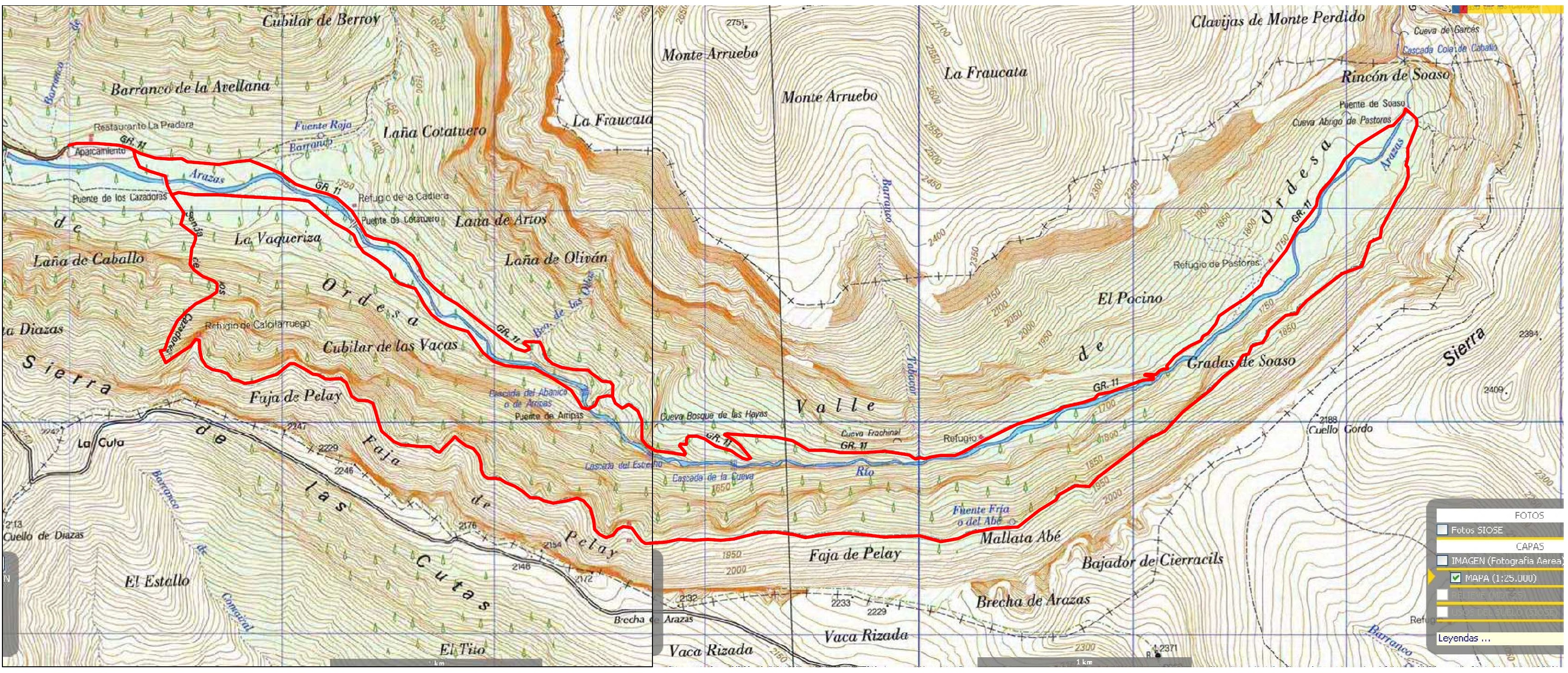 Itinerario sobre mapa del IGN ORDESA