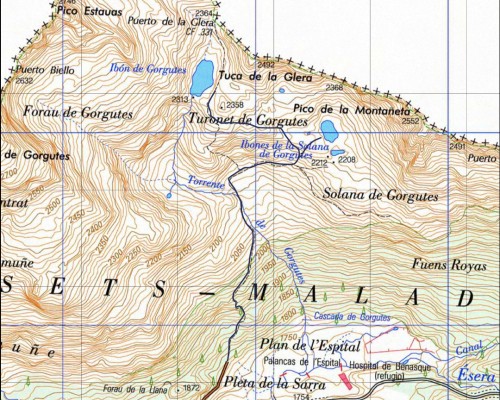 Gorgutes - Mapa IGN Ruta sobre mapa del IGN