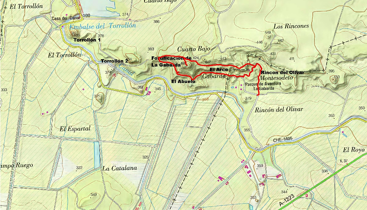 Ruta sobre mapa del IGN Torrollones IGN