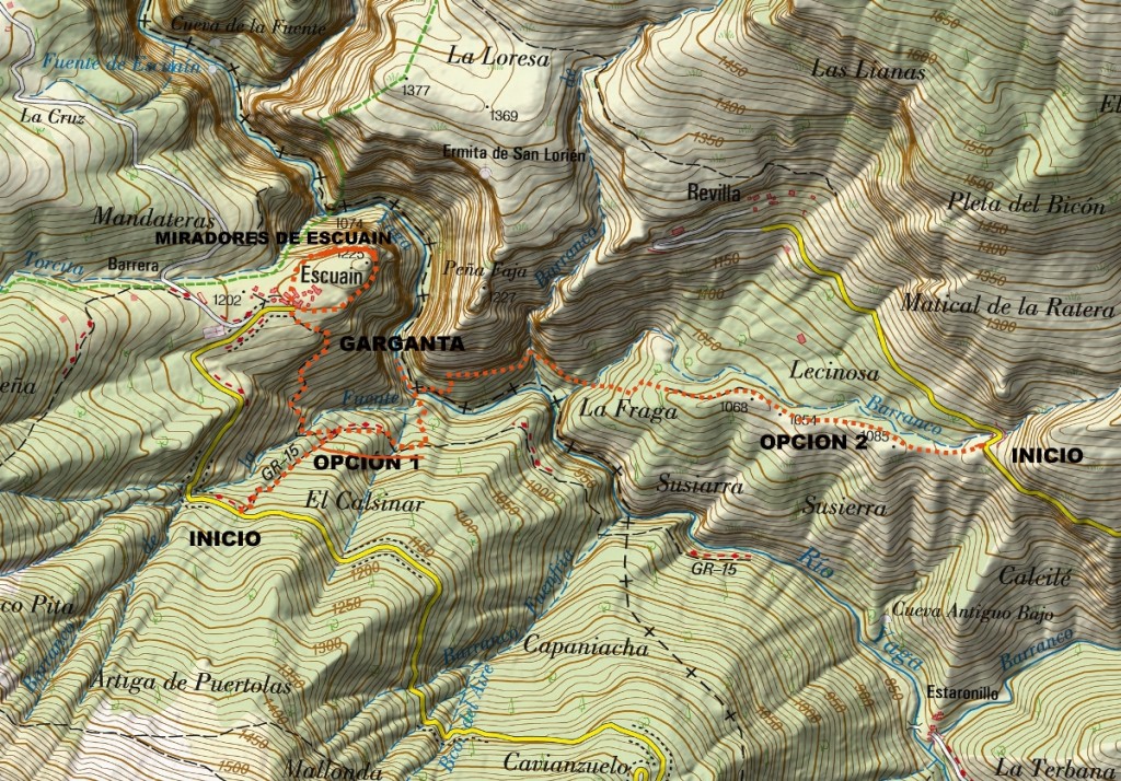 Itinerario sobre mapa del IGN Escuain_IGN
